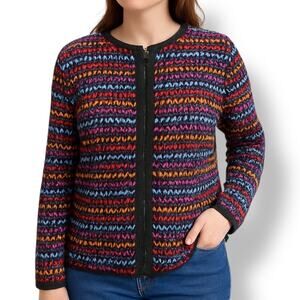 Coldwater Creek Sweater Jacket Zip Front Multi Knit Colorful Burgundy Plus Size